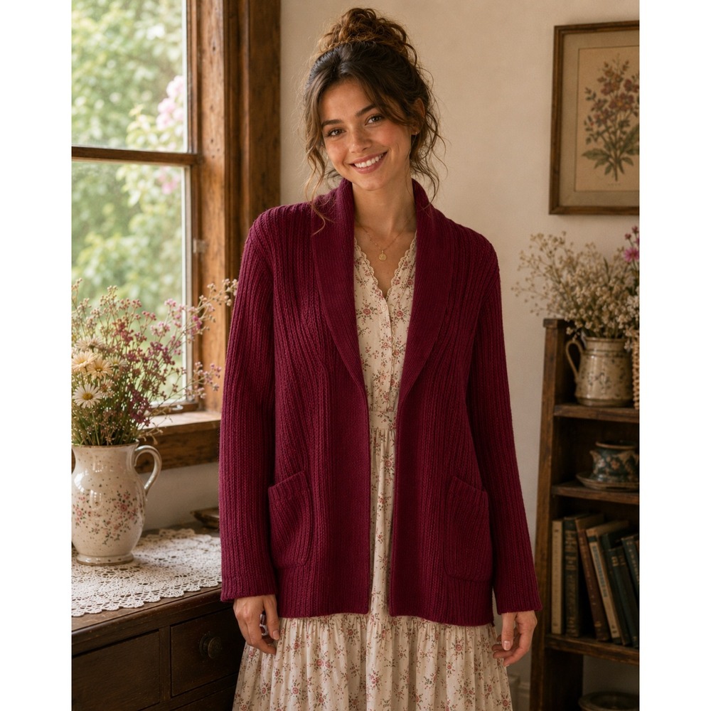 NWT!! WOOLOVERS Lambswool Shrug Cosy Cardigan Sweater Purple Wine Knit X-Large